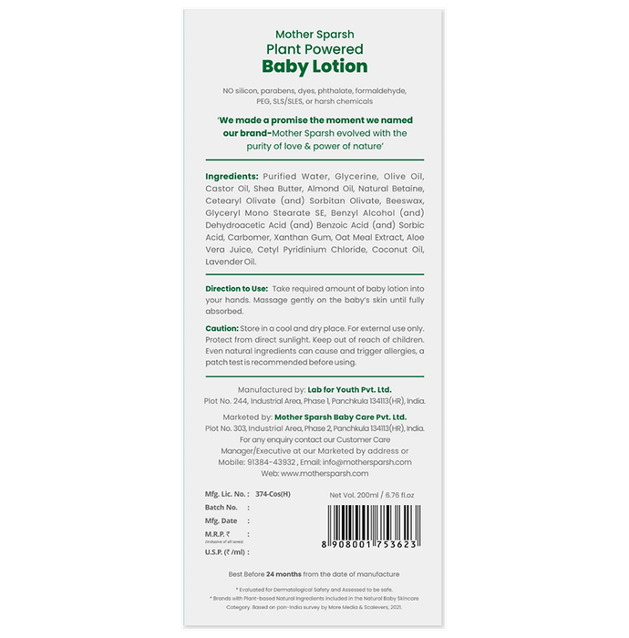 Mother Sparsh Plant Powered Baby Lotion | Shea Butter & Oatmeal, Deep Hydration Lotion