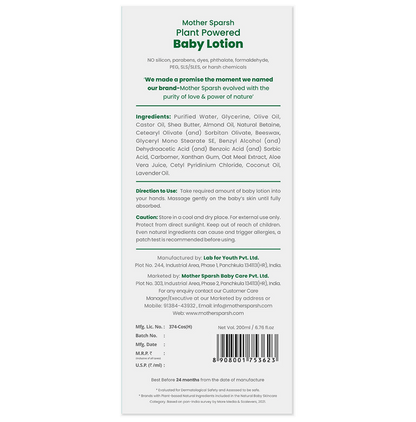 Mother Sparsh Plant Powered Baby Lotion | Shea Butter & Oatmeal, Deep Hydration Lotion