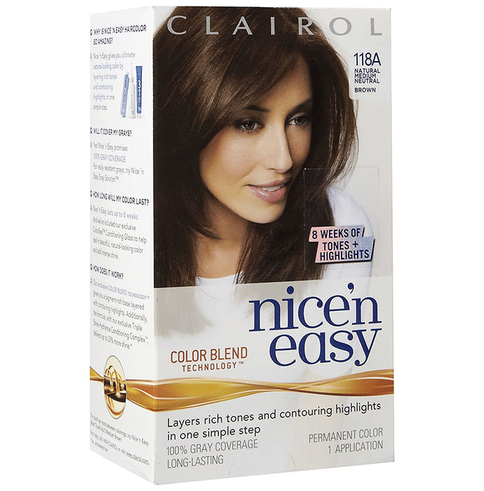 Clairol Nice'n Easy 118A Natural Medium Neutral Permanent Hair Color Brown - Classic Derma