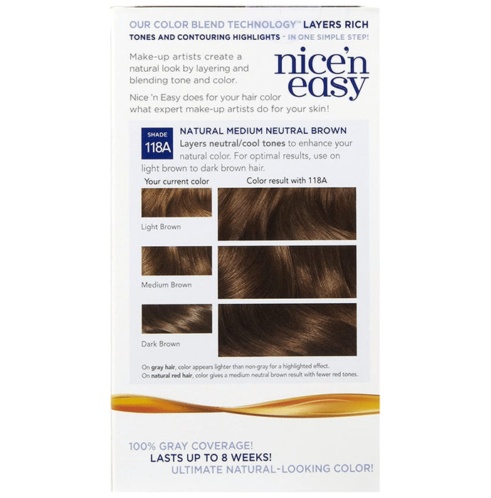 Clairol Nice'n Easy 118A Natural Medium Neutral Permanent Hair Color Brown