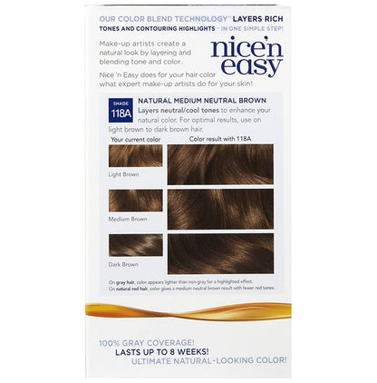 Clairol Nice'n Easy 118A Natural Medium Neutral Permanent Hair Color Brown