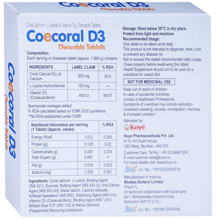 Coecoral D3 Chewable Tablet Mint