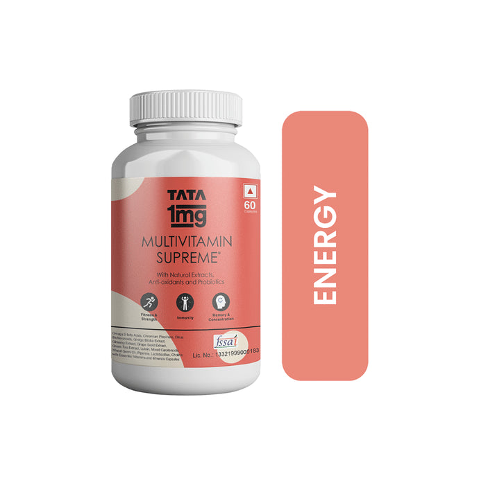 Combo Pack of Tata 1mg Multivitamin Supreme, Zinc, Calcium and Vitamin D Capsule (60) & Tata 1mg Calcium 500mg & Vitamin D3 250IU Tablet (15)