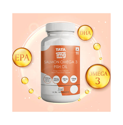 Combo Pack of Tata 1mg Salmon Omega 3 Fish Oil Capsule (60) & Organic Apple Cider Vinegar (500ml)