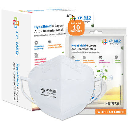 CP-Med N95 FFP2 Hypashield 6 Layers Anti-Bacterial Mask with Earloop Universal White - Classic Derma