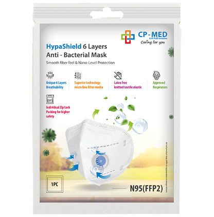 CP-Med N95 FFP2 Hypashield 6 Layers Anti-Bacterial Mask with Earloop Universal White with Breathing Valve