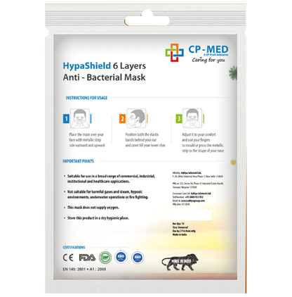 CP-Med N95 FFP2 Hypashield 6 Layers Anti-Bacterial Mask with Earloop Universal White with Breathing Valve
