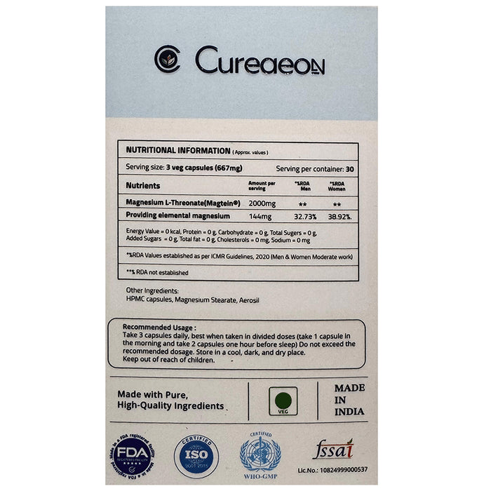 Buy Cureaeon Combo Pack of Magnesium Glycinate Veg Capsule(120 ...