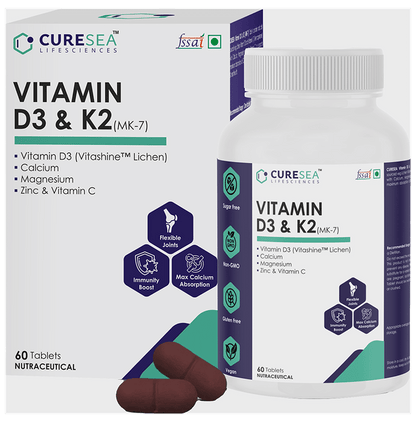 CURESEA Lifesciences Vitamin D3 + K2 Tablet with Calcium, Magnesium, Zinc & Vitamin C - Classic Derma