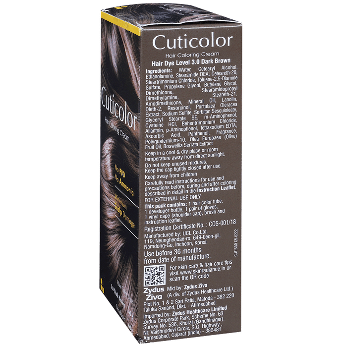 Cuticolor Dark Brown Hair Coloring Cream | PPD & Ammonia-Free