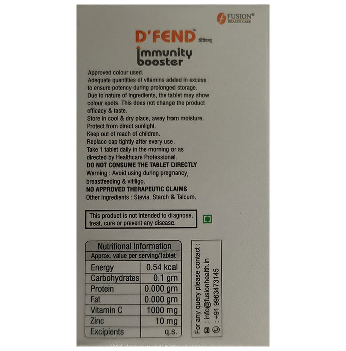 D Fend Immunity Booster Vitamin C+Zinc Tablet(10 Each) Orange Sugar Free
