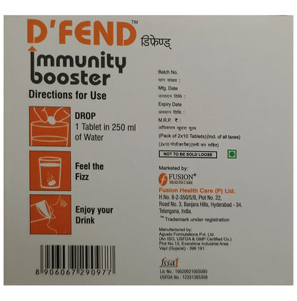 D Fend Immunity Booster Vitamin C+Zinc Tablet(10 Each) Orange Sugar Free