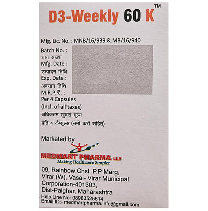 D3 Weekly 60 K Softgel Capsule
