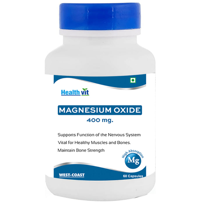 HealthVit Magnesium Oxide 400mg | For Muscles, Bones & Nervous System | Capsule - Classic Derma