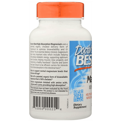 Doctor's Best High Absorption 100% Chelated Magnesium Tablet | For Heart, Circulation, Brain & Energy