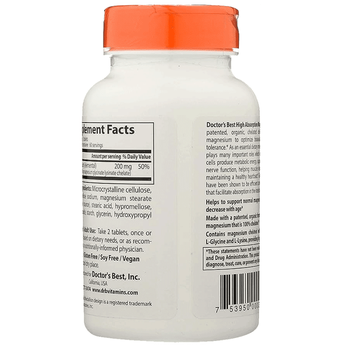 Doctor's Best High Absorption 100% Chelated Magnesium Tablet | For Heart, Circulation, Brain & Energy