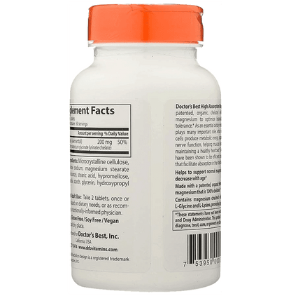 Doctor's Best High Absorption 100% Chelated Magnesium Tablet | For Heart, Circulation, Brain & Energy