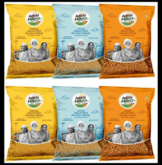 Adithi Millets Combo Pack of 2 Foxtail ,2 Little,2 Kodo Millet Rice (500gm Each) - Classic Derma