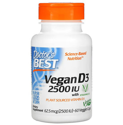 Doctor's Best Vegan D3 2500IU Veggie Caps | Plant-Sourced Vitamin D - Classic Derma