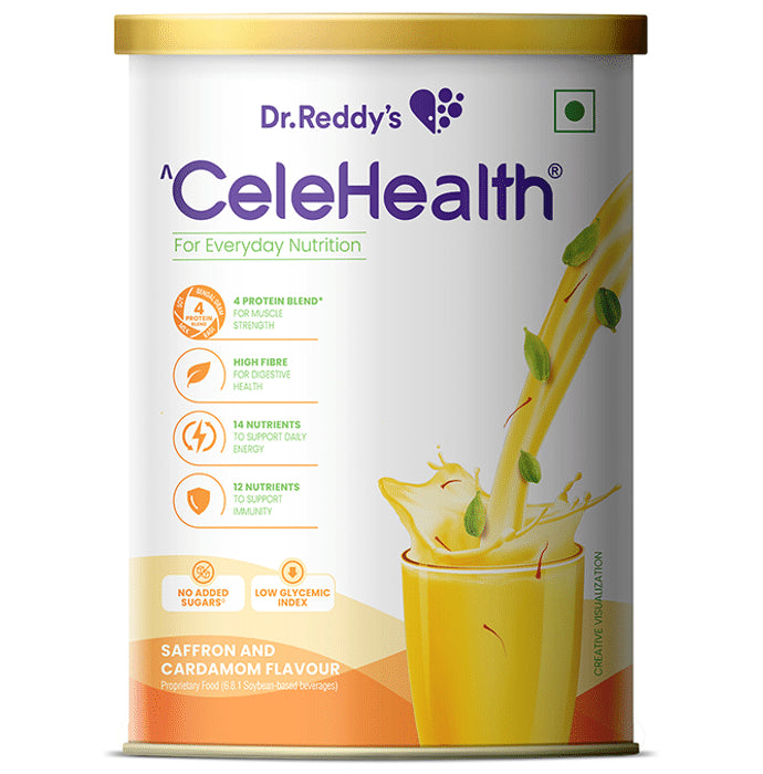 Dr Reddy's CeleHealth Nutritional Drink Low Glycemic Index, No Added Sugars Saffron and Cardamom - Classic Derma