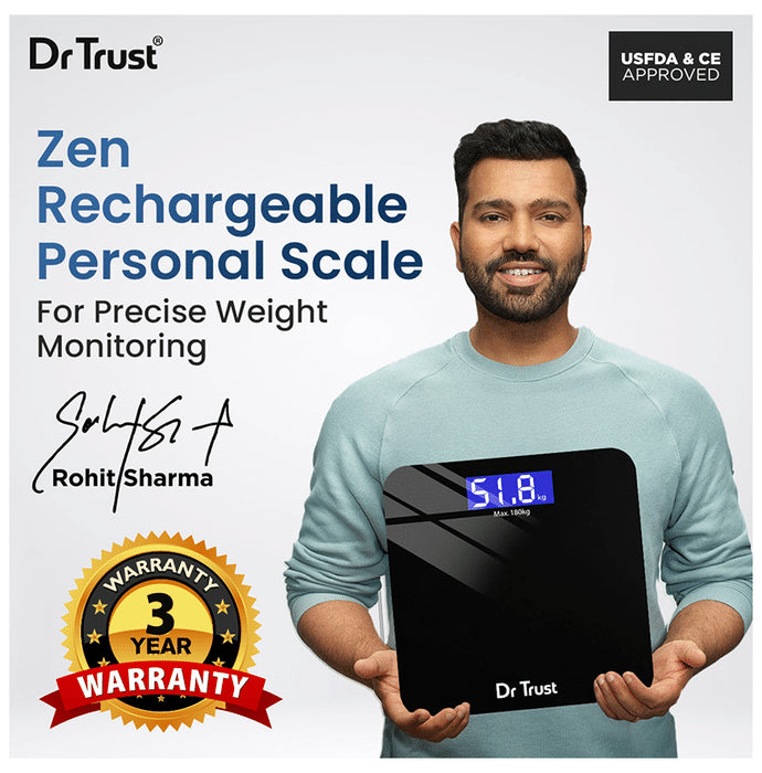 Dr Trust USA Electronic Zen Rechargeable Digital Personal Weighing Scale with Temperature Display Black