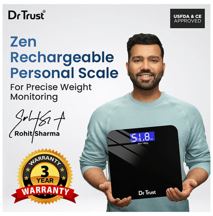 Dr Trust USA Electronic Zen Rechargeable Digital Personal Weighing Scale with Temperature Display Black