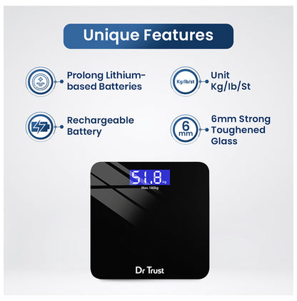 Dr Trust USA Electronic Zen Rechargeable Digital Personal Weighing Scale with Temperature Display Black