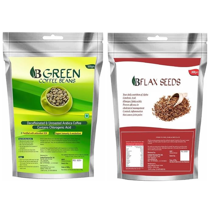 Livebasil Combo Pack of Green Coffee Beans and Flax Seeds (300gm Each) - Classic Derma