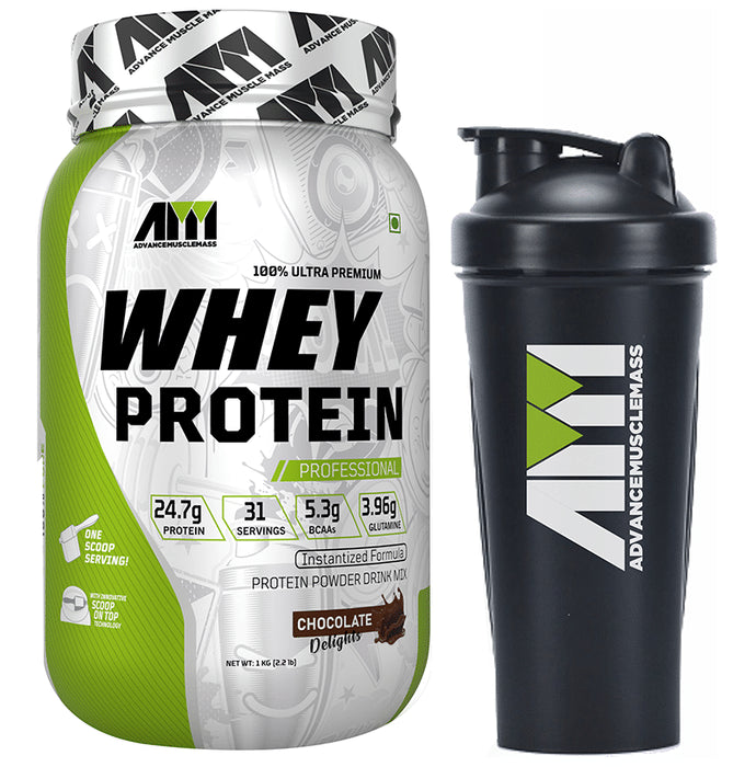Advance MuscleMass 100% Ultra Premium Whey Protein Powder Chocolate Delight with Shaker 700ml - Classic Derma
