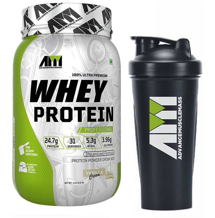 Advance MuscleMass 100% Ultra Premium Whey Protein Powder Vanilla Cream with Shaker 700ml - Classic Derma