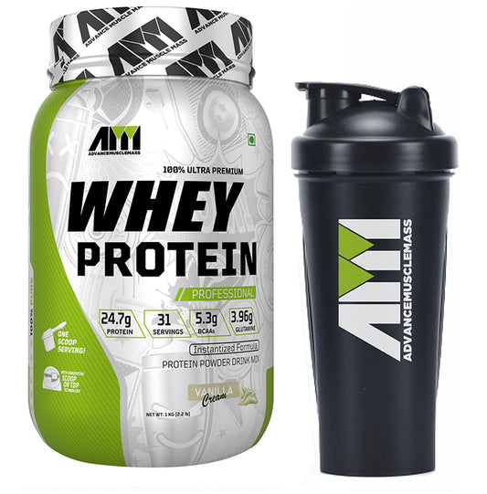 Advance MuscleMass 100% Ultra Premium Whey Protein Powder Vanilla Cream with Shaker 700ml - Classic Derma