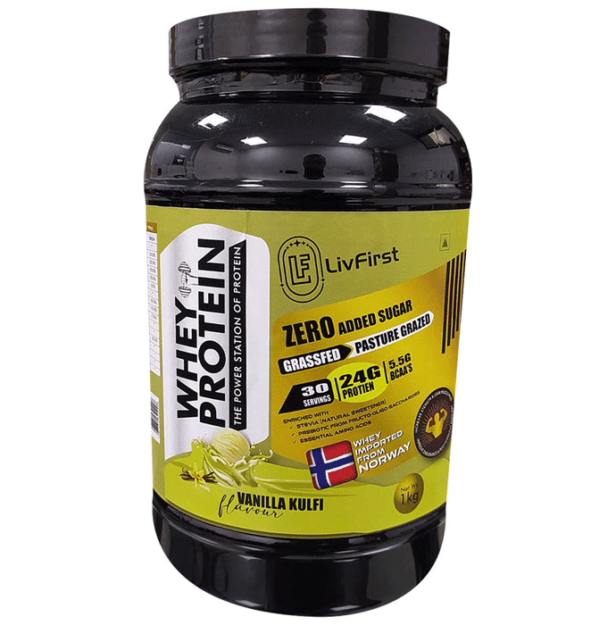 Livfirst Whey Protein Powder Vanilla Kulfi No Sugar - Classic Derma