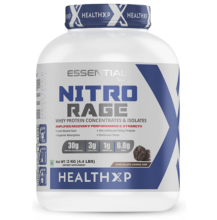 HealthXP Nitro Rage Whey Protein Concentrates & Isolates Powder Chocolate Cookie Chip - Classic Derma