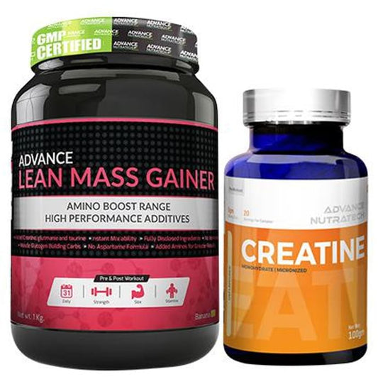 Advance Nutratech Combo of Lean Mass Gainer Banana 1kg and Creatine Monohydrate Unflavored 100gm - Classic Derma