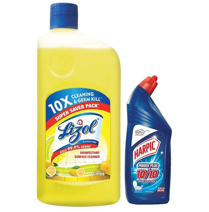 Lizol Disinfectant Surface Cleaner Citrus with 200ml Harpic Free - Classic Derma