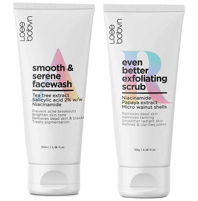 Loee bobvn Combo Pack of Smooth & Serene Facewash 100ml and Even Better Exfoliating Scrub 100gm - Classic Derma
