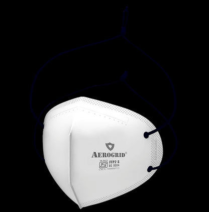 Aerogrid FFP2 BIS Certified 5 Layer N95 Mask White with Adjustable Black Head Loop - Classic Derma