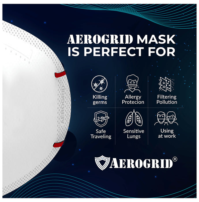 Aerogrid FFP2 BIS Certified 5 Layer N95 Mask White with Adjustable Red Head loop