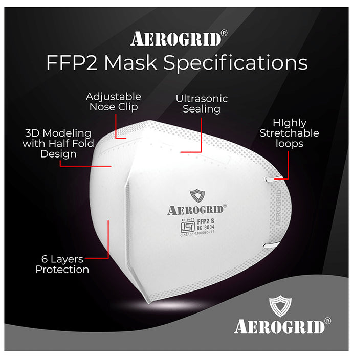 Aerogrid FFP2 BIS Certified 5 Layer N95 Mask White with Adjustable White Head Loop