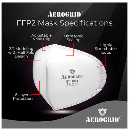 Aerogrid FFP2 BIS Certified 5 Layer N95 Mask White with Adjustable White Head Loop