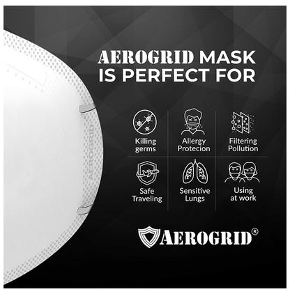 Aerogrid FFP2 BIS Certified 5 Layer N95 Mask White with Adjustable White Head Loop