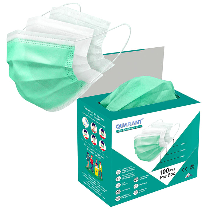 Quarant 3 Ply Protective Face Mask (100 Each) Green - Classic Derma