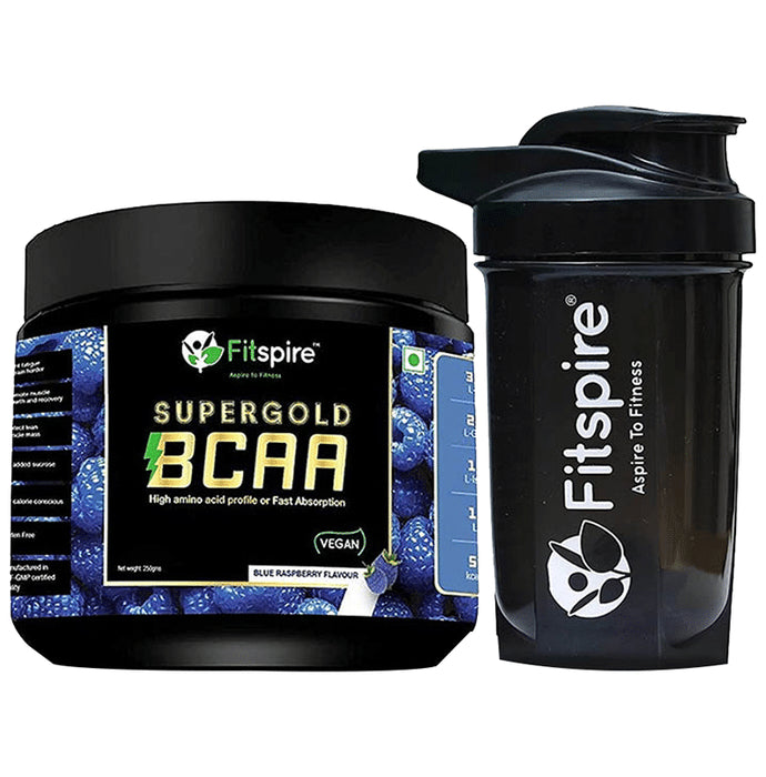 Fitspire Supergold BCAA Powder Blue Raspberry with Shaker Free - Classic Derma
