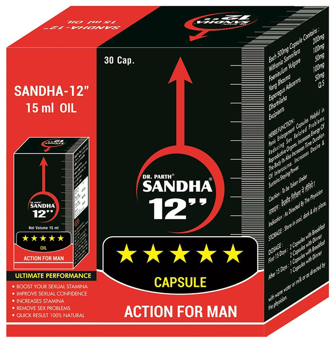 Dr. Parth Sandha 12'__' Capsules Action for Men (30)with Sandha 12'__' Oil (15ml) - Classic Derma