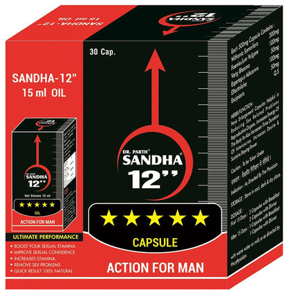 Dr. Parth Sandha 12'__' Capsules Action for Men (30)with Sandha 12'__' Oil (15ml) - Classic Derma