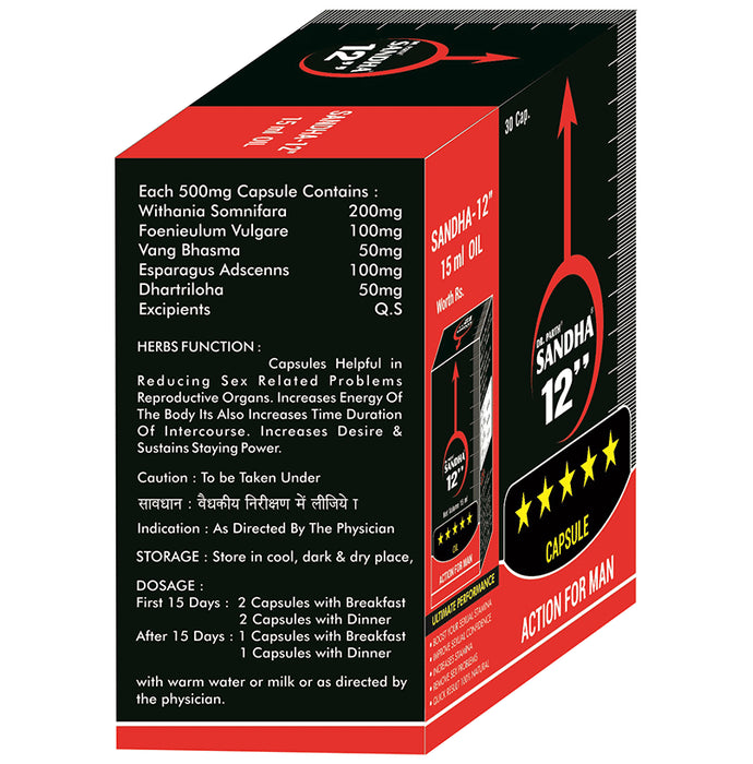 Dr. Parth Sandha 12'__' Capsules Action for Men (30)with Sandha 12'__' Oil (15ml)