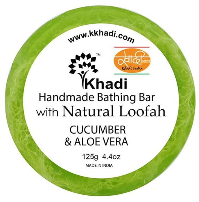 Khadi India Cucumber and Aloe Vera Natural Loofah Handmade Bathing Bar - Classic Derma