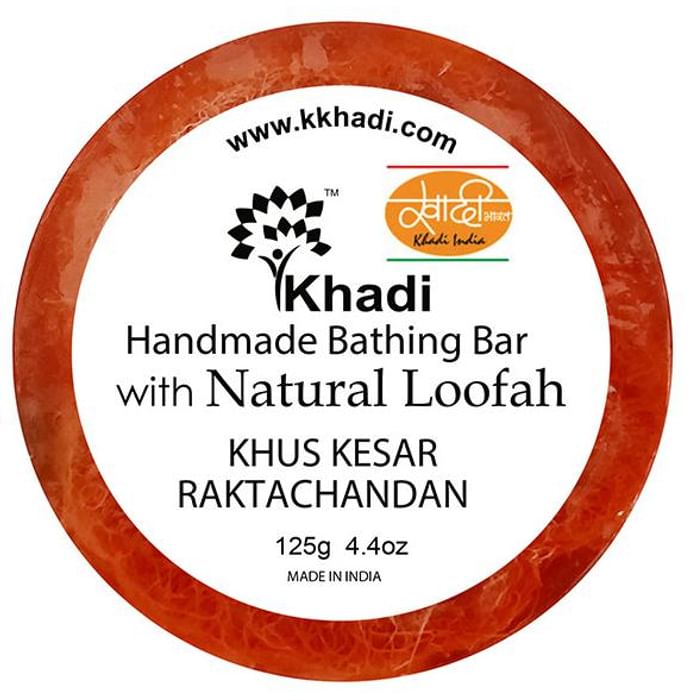 Khadi India Khus Kesar Raktachandan Natural Loofah Handmade Bathing Bar - Classic Derma
