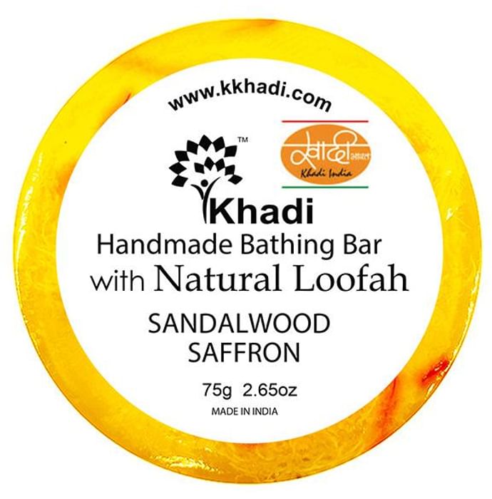 Khadi India Sandalwood Saffron Natural Loofah Handmade Bathing Bar - Classic Derma