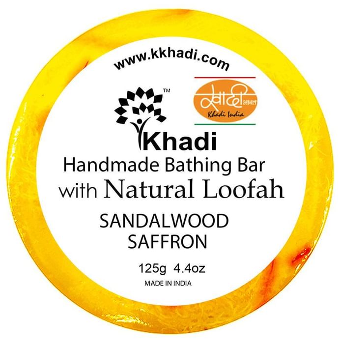 Khadi India Sandalwood Saffron Natural Loofah Handmade Bathing Bar - Classic Derma